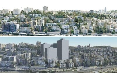 Images avant et après du quartier de Rasco, à Jérusalem, dans le cadre d'un projet de construction proposé. (Crédit : Association de protestation de Rasco)