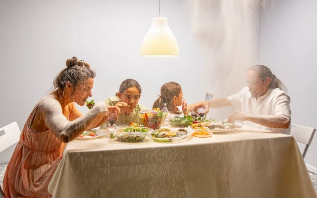 Une famille en plein chaos dans l'œuvre vidéo « Fine » de Meirav Heiman, présentée à la Liebling House de Tel Aviv jusqu'au 14 juin 2025 (Avec l'aimable autorisation de l'artiste) Une famille en plein chaos dans l'œuvre vidéo « Fine » de Meirav Heiman, présentée à la Liebling House de Tel Aviv jusqu'au 14 juin 2025 (Avec l'aimable autorisation de l'artiste)