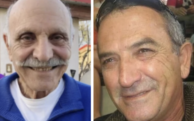 (à droite) Itzik Elgarat a été capturé dans sa maison du kibboutz Nir Oz par des terroristes du Hamas le 7 octobre 2023. à gauche :Shlomo Mantzur, pris en otage par des terroristes du Hamas le 7 octobre 2023 au kibboutz Kissufim. (Crédit : Autorisation)