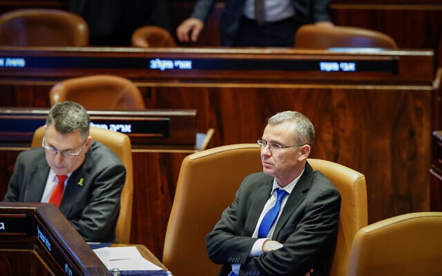 Le ministre de la Justice Yariv Levin à la Knesset, le 26 mars 2025. (Crédit : Noam Moskowitz, Bureau du porte-parole de la Knesset) Le ministre de la Justice Yariv Levin à la Knesset, le 26 mars 2025. (Crédit : Noam Moskowitz, Bureau du porte-parole de la Knesset)