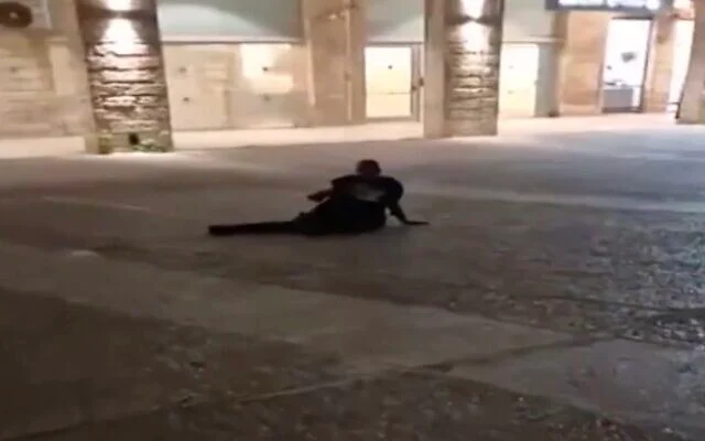 Ahmad Nijam gît sur le sol après avoir reçu une balle dans le centre-ville de Jérusalem, le 12 mars 2025. (Capture d'écran/X) Ahmad Nijam gît sur le sol après avoir reçu une balle dans le centre-ville de Jérusalem, le 12 mars 2025. (Capture d'écran/X)