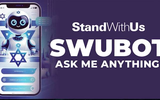 SWUBOT, le nouvel assistant d'intelligence artificielle de StandWithUs, répond à des questions sur Israël et l'antisémitisme. (Capture d'écran Youtube / StandWithUs) SWUBOT, le nouvel assistant d'intelligence artificielle de StandWithUs, répond à des questions sur Israël et l'antisémitisme. (Capture d'écran Youtube / StandWithUs)