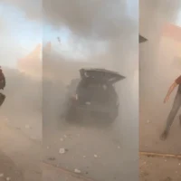 Une attaque à la roquette du Hezbollah à la frontière entre la Syrie et le Liban, le 17 mars 2025. (Capture d'écran : X)