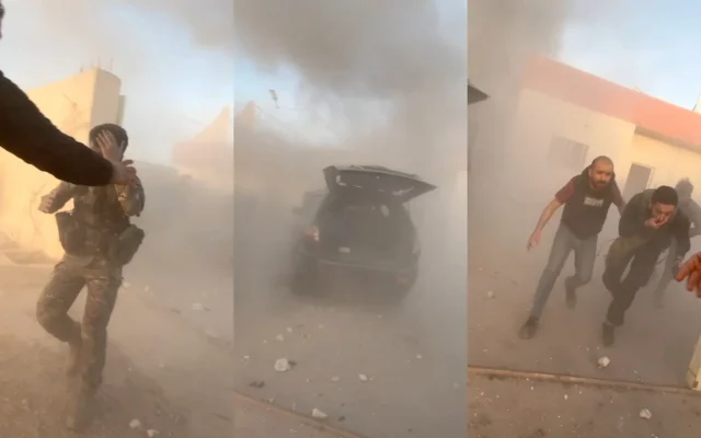 Une attaque à la roquette du Hezbollah à la frontière entre la Syrie et le Liban, le 17 mars 2025. (Capture d'écran : X) Une attaque à la roquette du Hezbollah à la frontière entre la Syrie et le Liban, le 17 mars 2025. (Capture d'écran : X)
