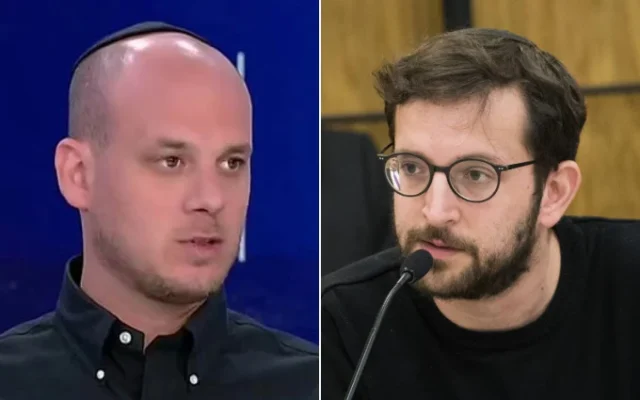 Eli Feldstein (à gauche), ancien porte-parole du cabinet du Premier ministre Benjamin Netanyahu, principal suspect dans une enquête ouverte fin octobre 2024 pour accès illégal présumé et fuite de matériel de renseignement classifié. (Capture d'écran/Kan) ; Jonathan Urich, porte-parole du Likud, s'exprime lors d'une réunion de la Commission centrale électorale à la Knesset à Jérusalem, le 3 avril 2019. (Crédit : Yonatan Sindel/Flash90) Eli Feldstein (à gauche), ancien porte-parole du cabinet du Premier ministre Benjamin Netanyahu, principal suspect dans une enquête ouverte fin octobre 2024 pour accès illégal présumé et fuite de matériel de renseignement classifié. (Capture d'écran/Kan) ; Jonathan Urich, porte-parole du Likud, s'exprime lors d'une réunion de la Commission centrale électorale à la Knesset à Jérusalem, le 3 avril 2019. (Crédit : Yonatan Sindel/Flash90)