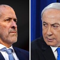 À gauche : Ronen Bar, chef du Shin Bet ; à droite : le Premier ministre Benjamin Netanyahu. (Crédit : Yonatan Sindel/Flash 90 ; Dudu Bachar/POOL)
