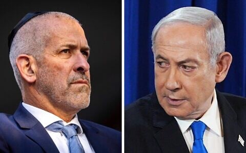 À gauche : Ronen Bar, chef du Shin Bet ; à droite : le Premier ministre Benjamin Netanyahu. (Crédit : Yonatan Sindel/Flash 90 ; Dudu Bachar)