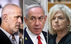 À gauche : le chef du Shin Bet, Ronen Bar (Chaim Goldberg/Flash90) ; Au centre : le Premier ministre Benjamin Netanyahu (Reuven Kastro/Pool) ; À droite : La procureure générale Gali Baharav-Miara (Oren Ben Hakoon/Pool)