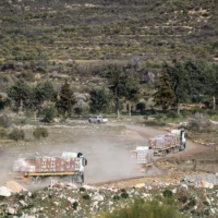 Des camions transportant des colis d'aide aux druzes de Syrie, sur une photo non datée publiée par le ministère des Affaires étrangères le 13 mars 2025. (Crédit : Sivan Shachor/GPO)