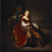 De Rembrandt van Rijn, "Une héroïne juive de la Bible hébraïque", 1632-33. Huile sur toile, 109,2 x 94,4 cm. Musée des beaux-arts du Canada, Ottawa, acheté en 1953, numéro d'acquisition 6089. (Crédit : NGC)