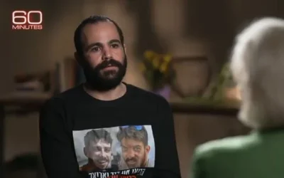 Yarden Bibas est interviewé dans l'émission 60 Minutes de CBS, le 30 mars 2025. (Crédit : CBS 60 Minutes)