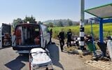 Scène d'une attaque terroriste perpétrée  à proximité de Yokneam, le 24 mars 2025. (Crédit : Magen David Adom)