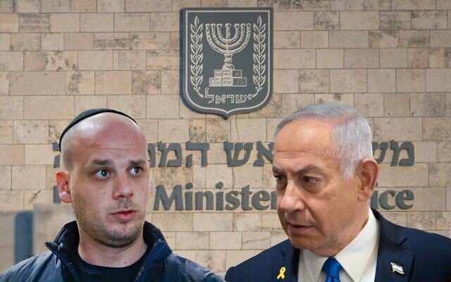 Illustration : L'affaire du « Qatar-gate », concernant l'enquête sur les paiements qataris aux collaborateurs du Premier ministre Benjamin Netanyahu. : Eli Feldstein et Netanyahu avec en arrière-plan le bureau du Premier ministre, à Jérusalem. (Crédit : Chaïm Goldberg/Flash90, Tomer Appelbaum/Pool, Yehoshua Yossef/Flash90) Illustration : L'affaire du « Qatar-gate », concernant l'enquête sur les paiements qataris aux collaborateurs du Premier ministre Benjamin Netanyahu. : Eli Feldstein et Netanyahu avec en arrière-plan le bureau du Premier ministre, à Jérusalem. (Crédit : Chaïm Goldberg/Flash90, Tomer Appelbaum/Pool, Yehoshua Yossef/Flash90)