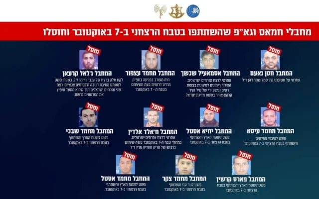 Onze terroristes du Hamas et du Jihad islamique palestinien ayant participé au pogrom du 7 octobre 2023 éliminés par l'armée. (Crédit : Armée israélienne) Onze terroristes du Hamas et du Jihad islamique palestinien ayant participé au pogrom du 7 octobre 2023 éliminés par l'armée. (Crédit : Armée israélienne)