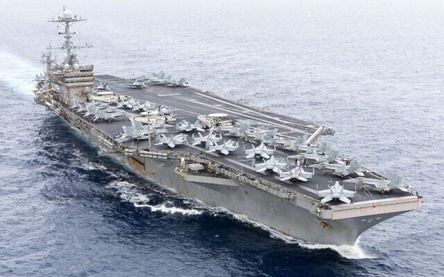 Le porte-avions de classe Nimitz USS Harry S. Truman (CVN 75) traversant le détroit de Gibraltar, le 25 novembre 2024. (Crédit : Michael Gomez/US Navy/AFP) Le porte-avions de classe Nimitz USS Harry S. Truman (CVN 75) traversant le détroit de Gibraltar, le 25 novembre 2024. (Crédit : Michael Gomez/US Navy/AFP)