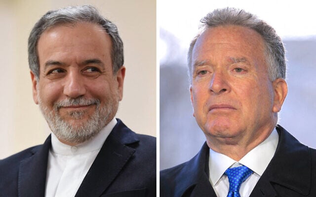 De gauche à droite : le ministre iranien des Affaires étrangères, Abbas Araghchi ; l'envoyé spécial américain, Steve Witkoff. (Crédit : Karen Minasyan/AFP ; Chip Somodevilla/Getty Images via AFP) De gauche à droite : le ministre iranien des Affaires étrangères, Abbas Araghchi ; l'envoyé spécial américain, Steve Witkoff. (Crédit : Karen Minasyan/AFP ; Chip Somodevilla/Getty Images via AFP)