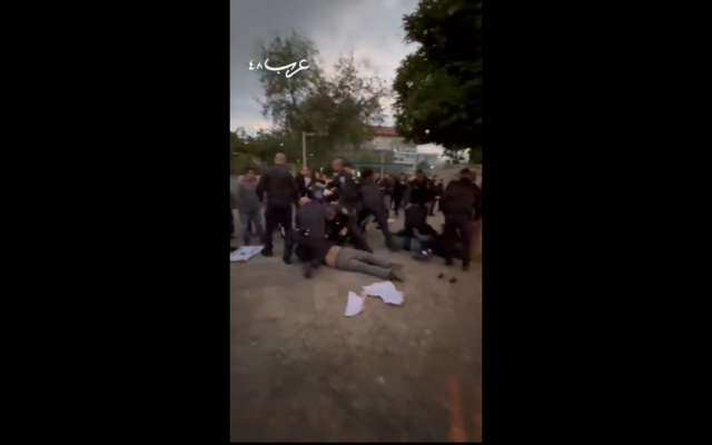 Capture d'écran d'une vidéo montrant une manifestation contre la guerre à Haïfa, le 10 mars 2025. (Capture d'écran/X) Capture d'écran d'une vidéo montrant une manifestation contre la guerre à Haïfa, le 10 mars 2025. (Capture d'écran/X)