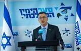 Le ministre des Affaires étrangères Gideon Saar dirige une réunion de son parti Tikva Hadasha, à la Knesset, le 10 mars 2025. (Crédit : Yonatan Sindel/Flash90)