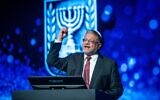 Le ministre de la Sécurité nationale Itamar Ben Gvir s'exprimant lors d'une cérémonie de la police israélienne du Jour de l'indépendance organisée à l'Académie nationale de police de Beit Shemesh, le 20 avril 2025. (Crédit : Chaïm Goldberg/Flash90)