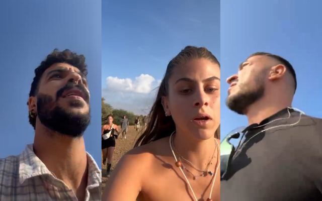Extrait de « #Nova », le documentaire de 52 minutes de Yes Studios sur ce qui s'est passé lors de la rave dans le désert de Supernova le 7 octobre 2023, avec ici Nehorai Levi, à gauche, Yarden Vaknin, au centre et Jonathan Cohen (Autorisation) Extrait de « #Nova », le documentaire de 52 minutes de Yes Studios sur ce qui s'est passé lors de la rave dans le désert de Supernova le 7 octobre 2023, avec ici Nehorai Levi, à gauche, Yarden Vaknin, au centre et Jonathan Cohen (Autorisation)