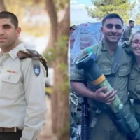 Le lieutenant-colonel Fayez Fares (à gauche) et le lieutenant-colonel (Rés.) Hagit Alon Elharar (à droite), avec son fils, le défunt sergent Amitay Alon. (Crédit : Collage ; Armée israélienne)