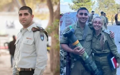 Le lieutenant-colonel Fayez Fares (à gauche) et le lieutenant-colonel (Rés.) Hagit Alon Elharar (à droite), avec son fils, le défunt sergent Amitay Alon. (Crédit : Collage ; Armée israélienne)