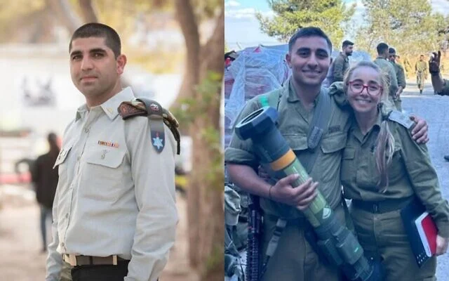 Le lieutenant-colonel Fayez Fares (à gauche) et le lieutenant-colonel (Rés.) Hagit Alon Elharar (à droite), avec son fils, le défunt sergent Amitay Alon. (Crédit : Collage ; Armée israélienne)