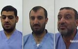 Trois suspects dans ce que la Jordanie a qualifié de complot lié aux Frères musulmans visant à mener des attaques contre des cibles à l'intérieur du royaume à l'aide de roquettes et de drones, en date du 15 avril 2025. (Crédit :  général des renseignements jordaniens via X ; utilisée conformément à l'article 27a de la loi sur le droit d'auteur)