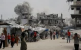 Une frappe israélienne à Jabalia dans le nord de la bande de Gaza le 15 mai 2025 (Crédit : Bashar TALEB / AFP)