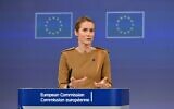 La Haute représentante et vice-présidente de l'Union européenne pour les Affaires étrangères et la Politique de sécurité, Kaja Kallas, donne une conférence de presse à Bruxelles, le 28 mai 2025. (Crédit : Nicolas TUCAT / AFP)