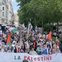 Une manifestation pour la 77e Nakba, à Paris, le 17 mai 2025. (Crédit : Capture d’écran X/@Citoyen_Alexis)