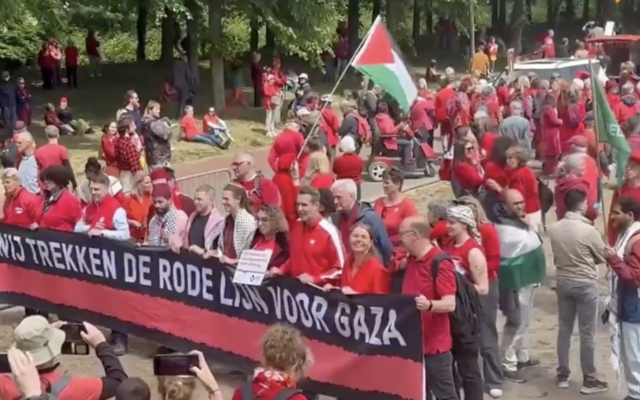 Plusieurs dizaines de milliers de personnes se sont rassemblées à La Haye dimanche contre la politique du gouvernement néerlandais envers Israël et contre la guerre que ce dernier mène contre les terroristes palestiniens du Hamas à Gaza. (Crédit : capture d'écran X)