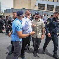 Le ministre de la Sécurité intérieure, Itamar Ben Gvir, à Beit Shemesh, le 15 mai 2025 (Yaakov Lederman/Flash90)