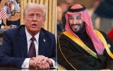 De gauche à droite : le président américain Donald Trump, le 23 janvier 2025 ; le prince héritier saoudien Mohammed ben Salmane, le 3 décembre 2024. (Crédit : Roberto Schmidt/AFP ; Ministère saoudien des Médias/AFP)