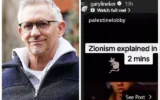 Gary Lineker (à gauche) et la publication antisémite qu'il a partagée, le 12 mai 2025. (Montage : UK Jewish News)