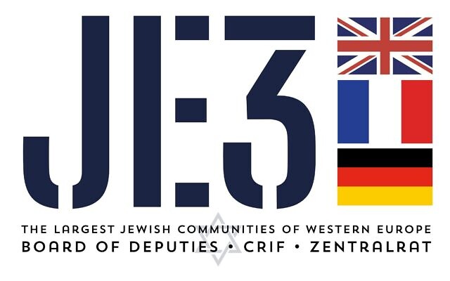 Logo du JE3, rassemblant les représentants des communautés juives d'Allemagne, du Royaume-Uni et de France, dont la création a été annoncée le 12 mai dernier. (Crédit : Crif)