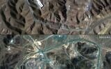 Ce montage de photos créé le 22 juin 2025 à partir d'images satellites fournies par Maxar Technologies montre l'usine d'enrichissement de combustible de Fordo (FFEP) en Iran, au nord-est de la ville de Qom, le 19 juin 2025 (en haut), et l'usine d'enrichissement de combustible de Fordo (FFEP), au nord-est de la ville de Qom, après les frappes américaines sur le site le 22 juin 2025 (en bas). (Crédit : image satellite ©2025 Maxar Technologies/AFP)