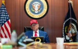 Sur cette photo publiée par la Maison Blanche sur X, on voit le président américain Donald Trump dans la salle de crise de la Maison Blanche, le 21 juin 2025, à Washington, DC. (MAISON BLANCHE / AFP)