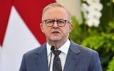Le Premier ministre australien Anthony Albanese s'exprimant lors d'une conférence de presse conjointe avec le président indonésien Prabowo Subianto après leur réunion bilatérale, au palais Merdeka, à Jakarta, en Indonésie, le 15 mai 2025. (Crédit : Dita Alangkara/AP)