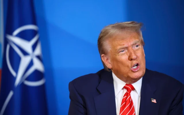 Le président américain Donald Trump s'exprime lors d'un sommet de l'OTAN à La Haye, aux Pays-Bas, le 25 juin 2025. (Crédit : Piroschka Van De Wouw, Pool Photo via AP) Le président américain Donald Trump s'exprime lors d'un sommet de l'OTAN à La Haye, aux Pays-Bas, le 25 juin 2025. (Crédit : Piroschka Van De Wouw, Pool Photo via AP)