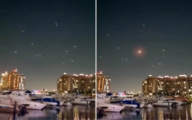 Des missiles de défense anti-aérienne s'élèvent pour intercepter des missiles iraniens tirés sur le Qatar, le 23 juin 2025. (Captures d'écran : X)
