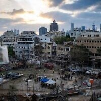 Lieu d'impact d'un missile balistique tiré depuis l’Iran à Tel Aviv, le 16 juin 2025. (Erik Plastik/Flash90)
