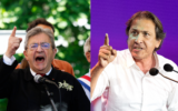 A droite : Le fondateur du parti français de gauche La France Insoumise (LFI), Jean-Luc Mélenchon, le 1er mai à Paris, le 1er mai 2025. A gauche : Le député socialiste Jérôme Guedj prononce un discours lors du 81e congrès du Parti socialiste (PS) au centre des congrès Prouvé à Nancy, dans le nord-est de la France, le 14 juin 2025. (Crédits : ROMEO BOETZLE et Ian LANGSDON / AFP - Montage : Times of Israël)