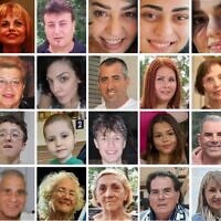 Montage photos des 28 victimes des missiles iraniens en juin 2025, de gauche à droite : Yevgenia Blinder, Eti Cohen Angel, Yisrael Aloni, Manar Khatib, Shada Khatib, Hala Khatib, Manar Khatib, Miki Nahum, Belina Ashkenazi, Efrat Saranga, Meïr Vaknin, Mariia Pieshkurova, Daisy Yitzkahi, Hadassah Belo, Kostiantyn Tutevich, Illia Pieshkurov, Anastasia Buryk ; Cpl. Eitan Zacks, Noa Boguslavsky, Uri Levy, Igor Fradkin, Daniel Avraham, Avraham Cohen, Naomi Shaanan, Ivette Shmilovitz, Yaakov Belo et Michal Zacks. Aucune image d'Olena Sokolova n'est disponible. (Crédit : Times of Israel/Autorisation)