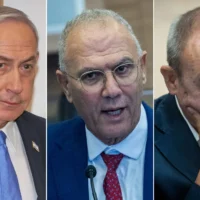 A gauche :  Le Premier ministre Benjamin Netanyahu au tribunal de district de Tel Aviv, avant le début de son témoignage dans le procès intenté contre lui le 9 juin 2025. (Crédit : Yariv Katz/POOL) ;Au centre : Yossi Shelli s'exprime à la Knesset à Jérusalem, le 5 juin 2024. (Yonatan Sindel/Flash90) ; A droite : Eliezer Marom à la Knesset à Jérusalem, le 29 juillet 2024. (Crédit : Oren Ben Hakoon/Flash90)