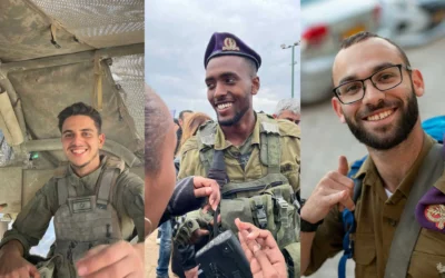 De gauche à droite : Le sergent-chef Lior Steinberg, 20 ans, infirmier de combat, de Petah Tikva ; le sergent-chef Ofek Barhana, 20 ans, infirmier de combat, de Yavne ; le sergent-chef Omer Van Gelder, 22 ans, chef d'équipe, de Maale Adumim. (Crédit : Armée israélienne)