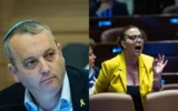 Le député Avoda Gilad Kariv à la Knesset, à Jérusalem, le 9 juin 2025 ;  la députée Likud Galit Distel Atbaryan, à la Knesset, le 17 juillet 2024. (Crédits : Chaïm Goldberg/Flash90 ; Yonatan Sindel/Flash90)