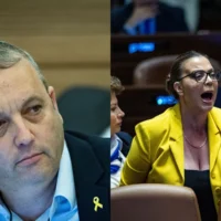 Le député Avoda Gilad Kariv à la Knesset, à Jérusalem, le 9 juin 2025 ;  la députée Likud Galit Distel Atbaryan, à la Knesset, le 17 juillet 2024. (Crédits : Chaïm Goldberg/Flash90 ; Yonatan Sindel/Flash90)