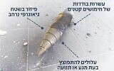 Une image du Commandement du Front intérieur montre une bombe provenant d'un missile à sous-munitions iranien, demandant à la population de ne pas s'en approcher, le 19 juin 2025 (Tsahal)