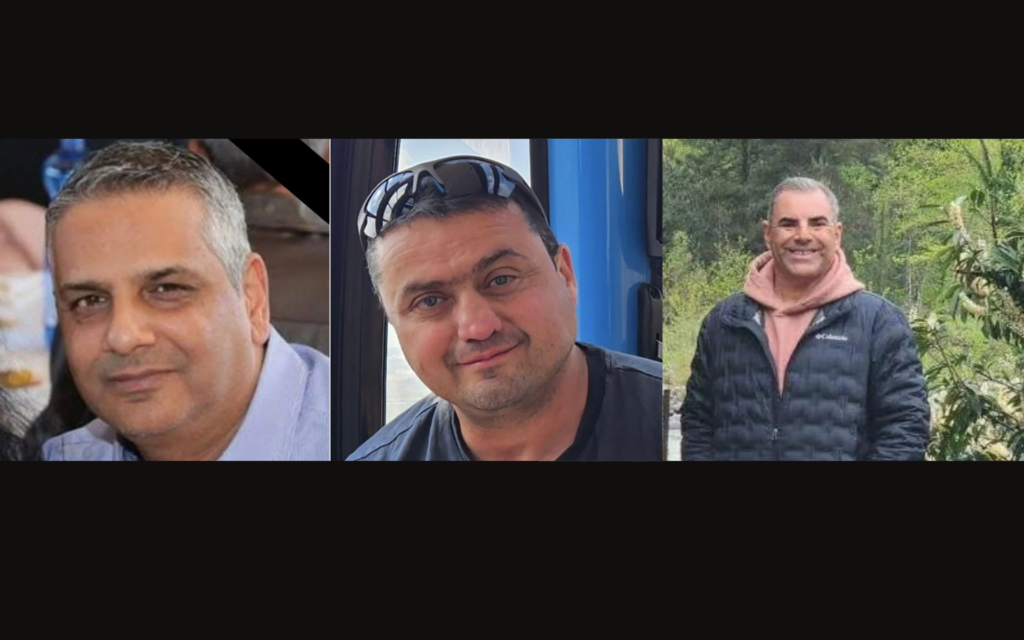 Dani Avraham, Igor Fradkin et Uri Levy tué par un missile iranien qui a frappé le complexe pétrolier de Haïfa, le 16 juin 2025. (Réseaux sociaux)